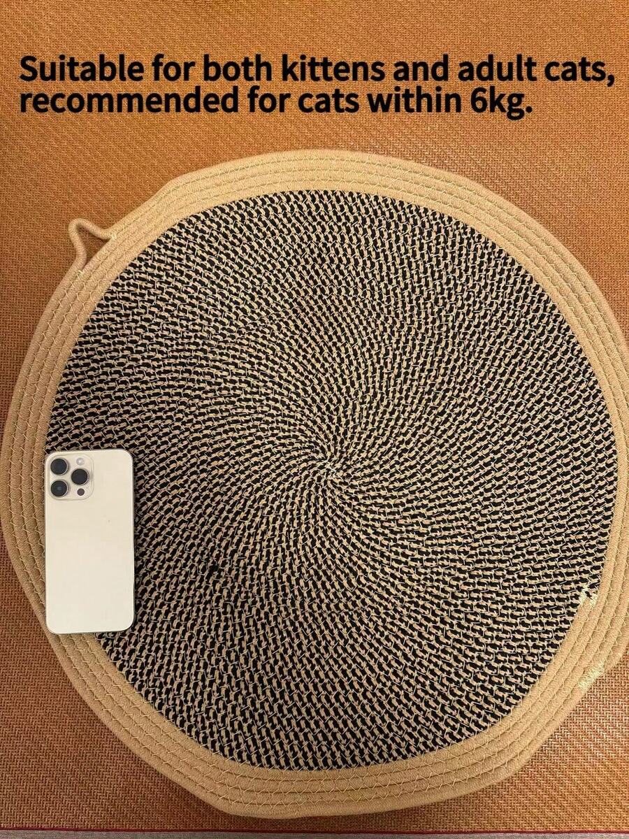 Multicolor non-shed rope woven cat scratching pad designed for pet scratching and lounging