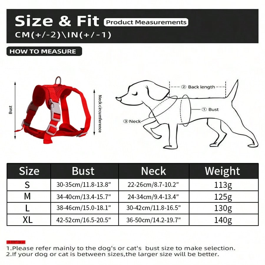 Red colorblock polyester pet chest harness suitable for cats and dogs