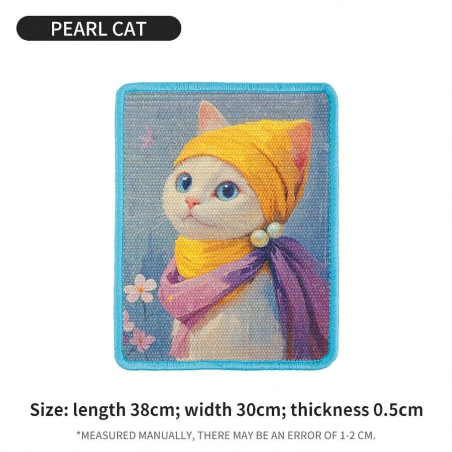 Multicolor cat scratching board featuring a starry sky painting design made of sisal and linen.