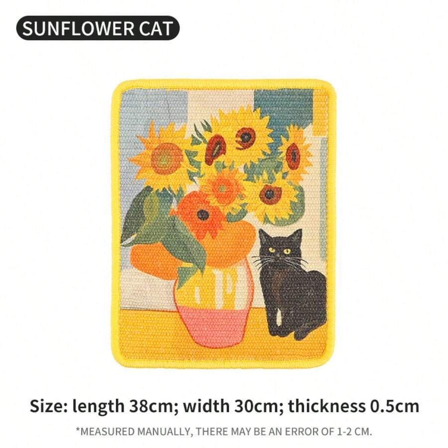 Multicolor cat scratching board featuring a starry sky painting design made of sisal and linen.