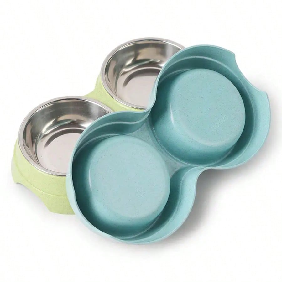 Stainless Steel Double Pet Bowls For Dogs And Cats - Non-Skid Base - Perfect For Food And Water - Easy To Clean