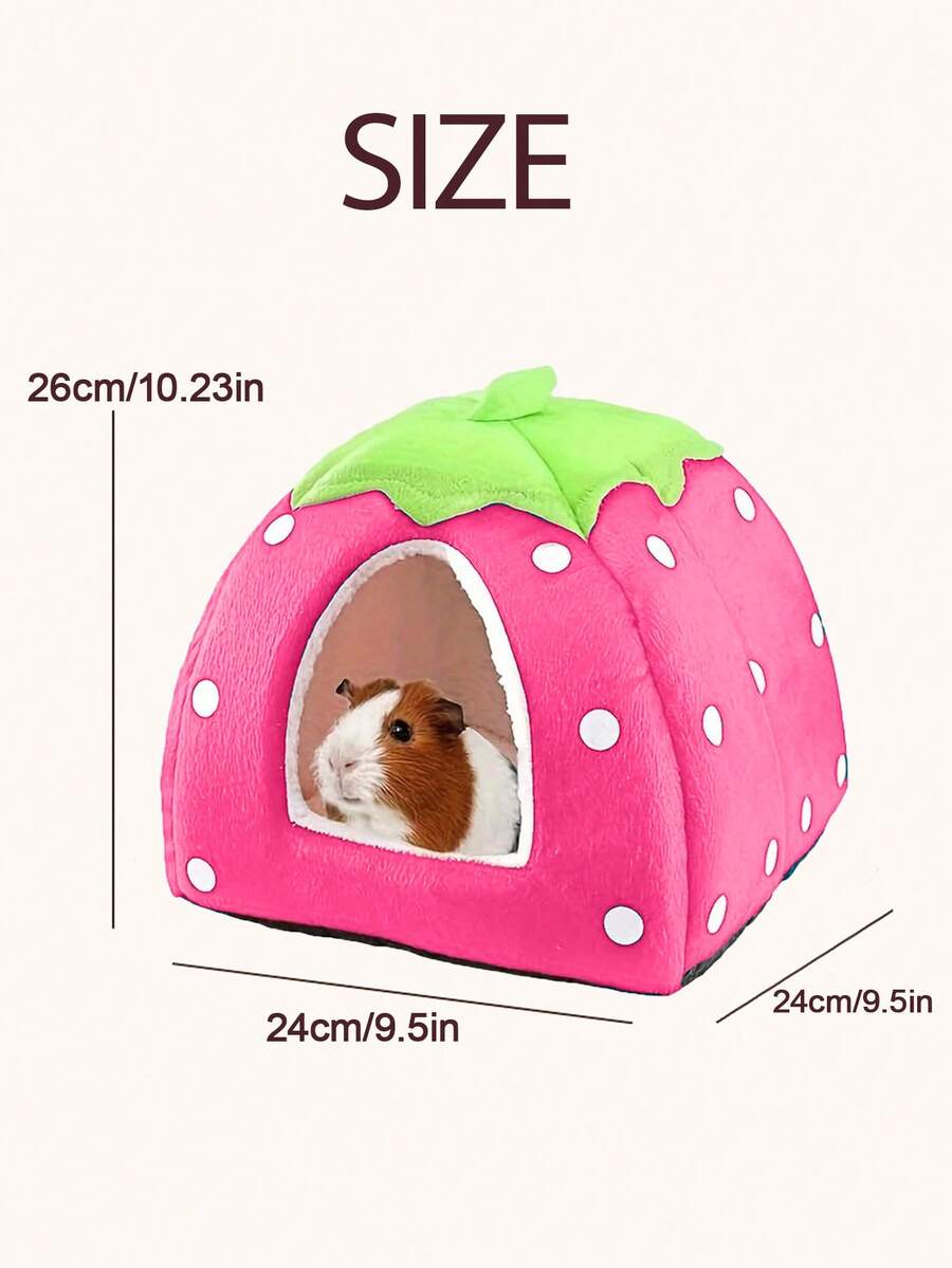Pink strawberry pattern hamster bed hideaway nest made of soft polyester for small pets.