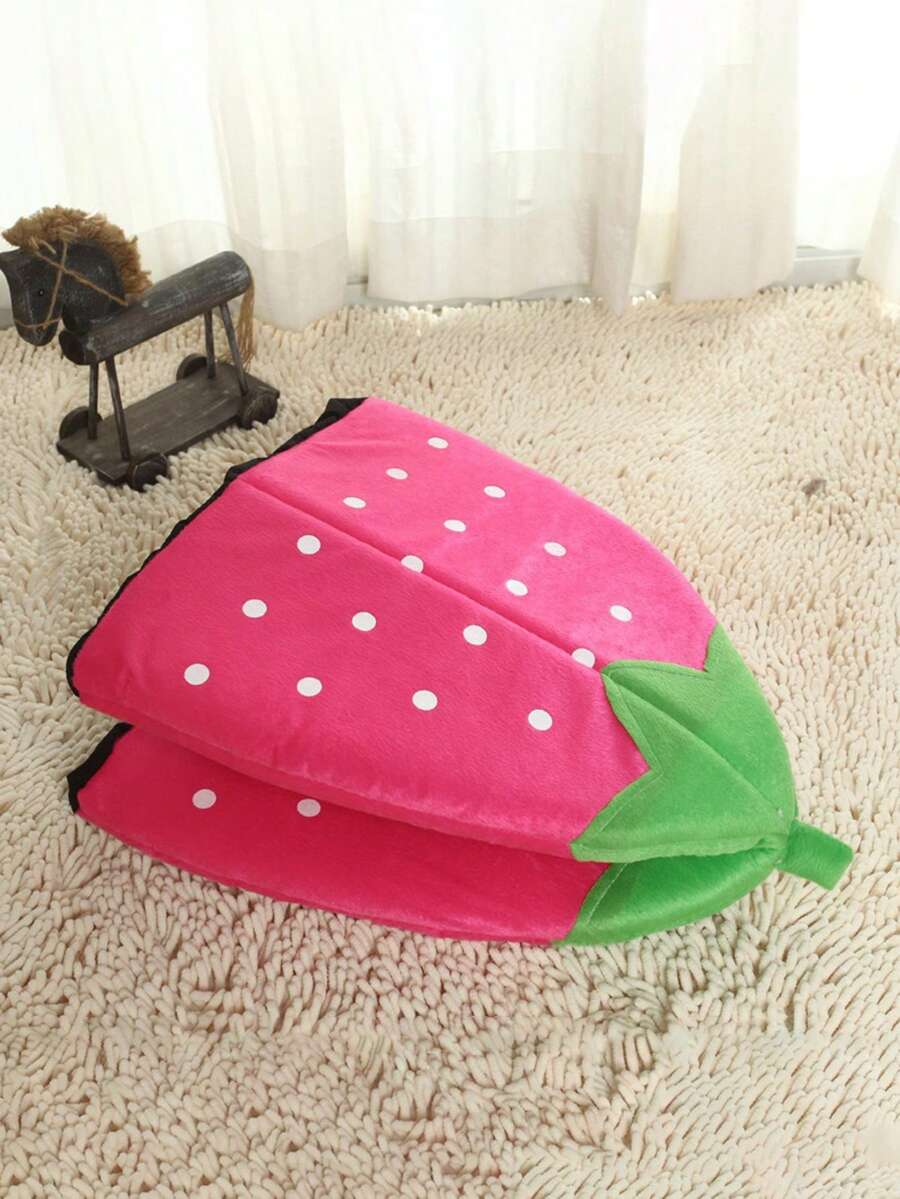 Pink strawberry pattern hamster bed hideaway nest made of soft polyester for small pets.