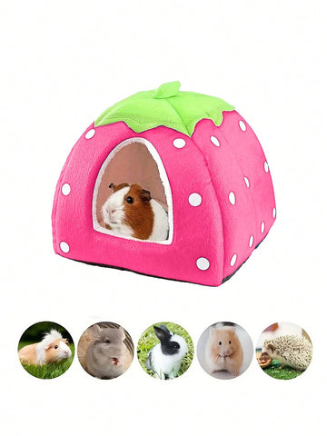 Pink strawberry pattern hamster bed hideaway nest made of soft polyester for small pets.