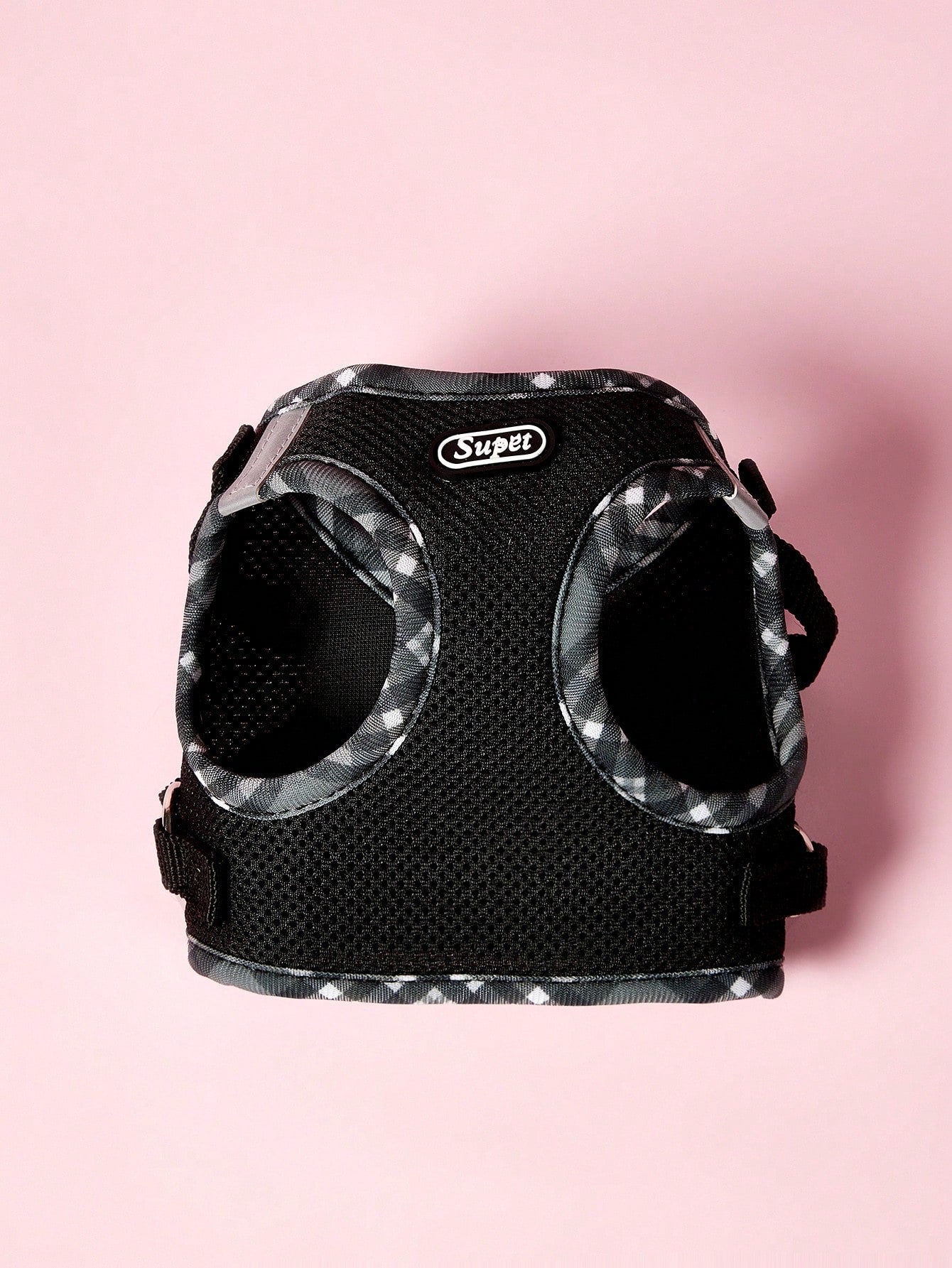 Black reflective plaid edge chest and back pet harness set with included leash for small dogs and cats