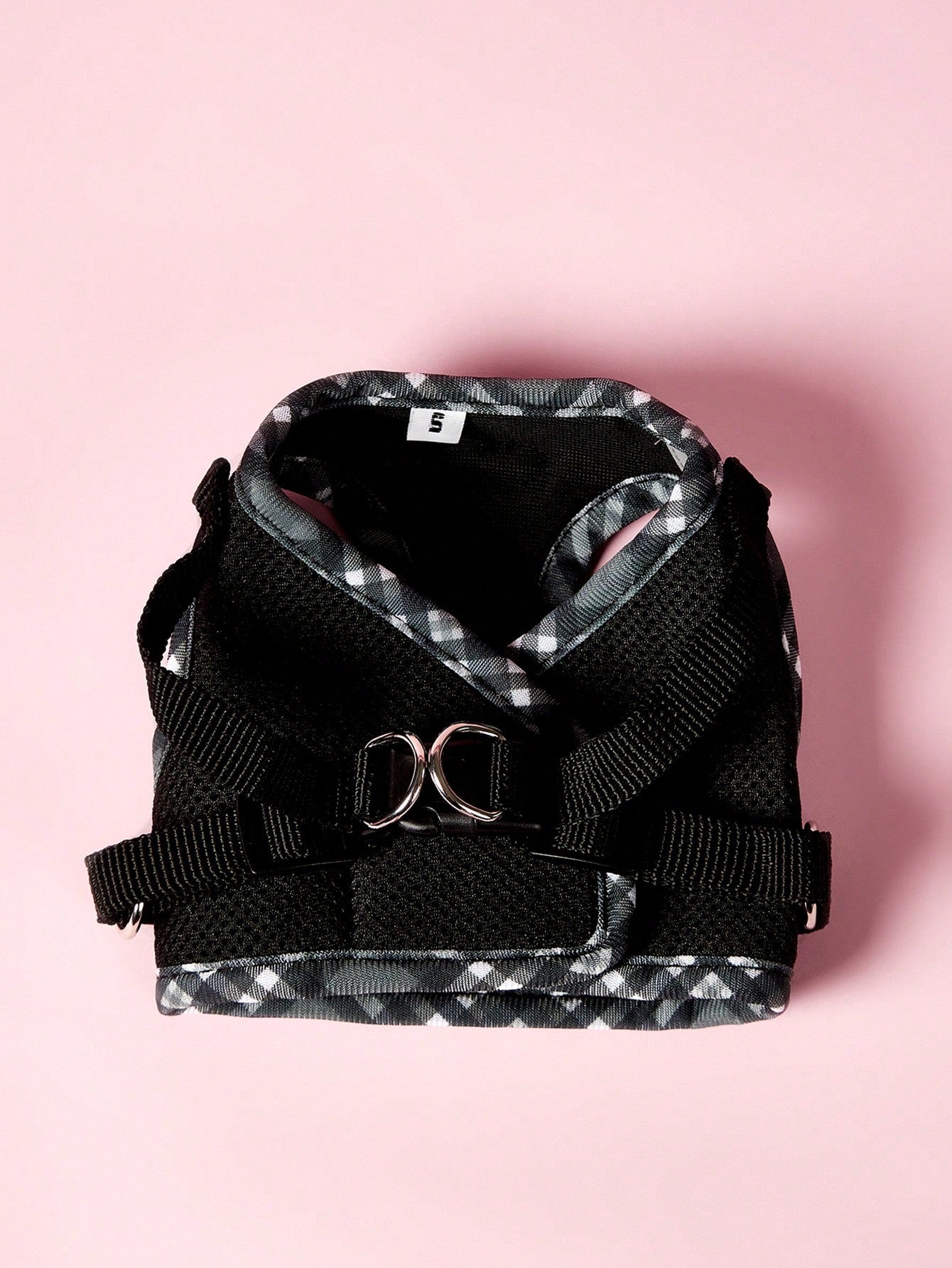 Black reflective plaid edge chest and back pet harness set with included leash for small dogs and cats