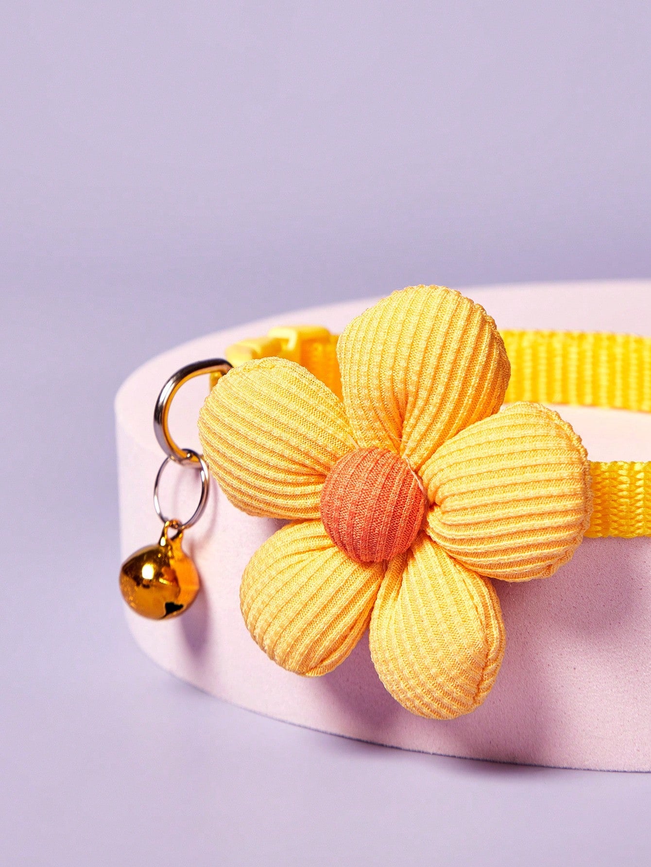 Small cat and dog pet collar with 3D floral bow knot and bell, made from polyamide in a plain multicolor design
