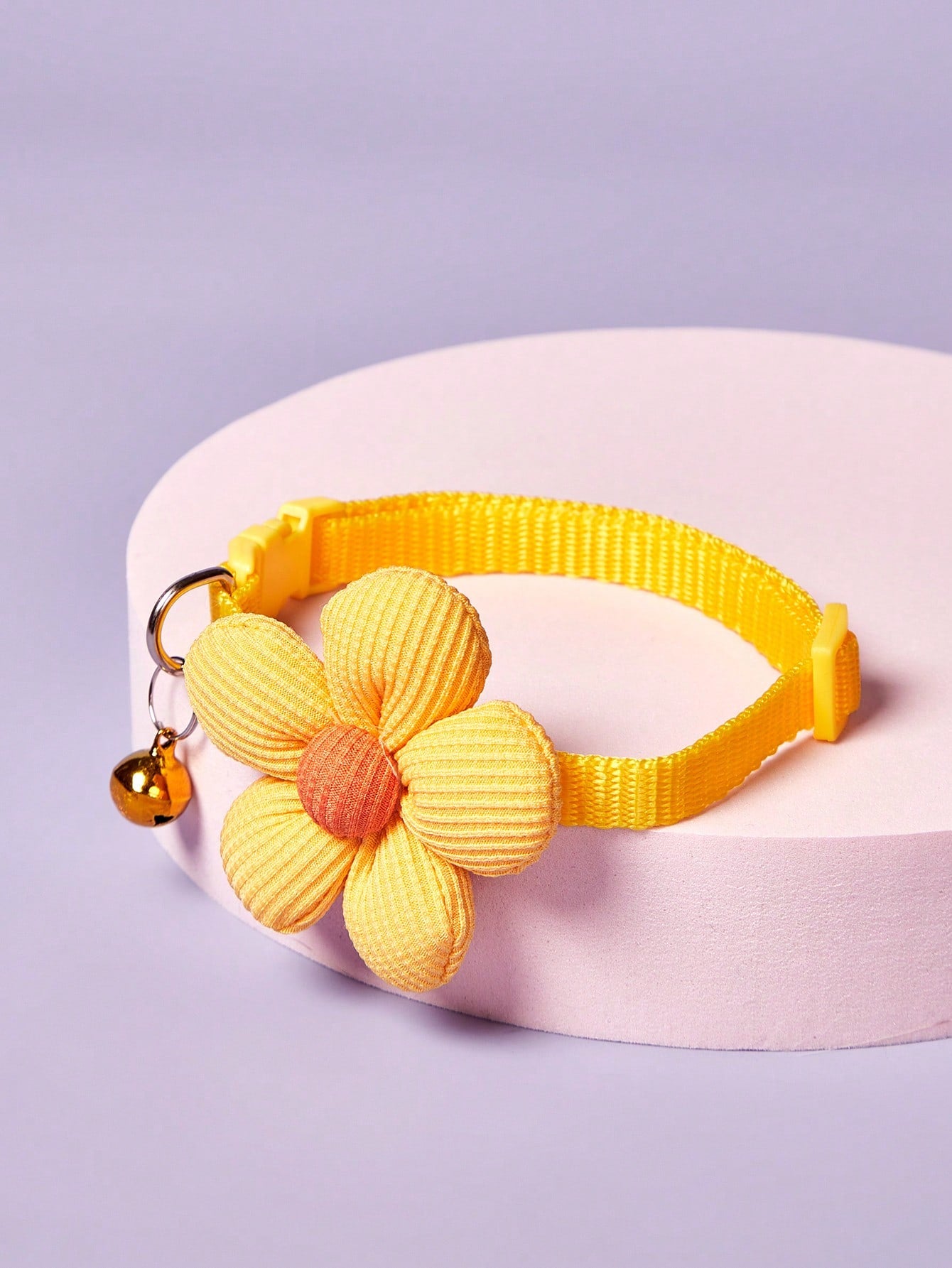 Small cat and dog pet collar with 3D floral bow knot and bell, made from polyamide in a plain multicolor design