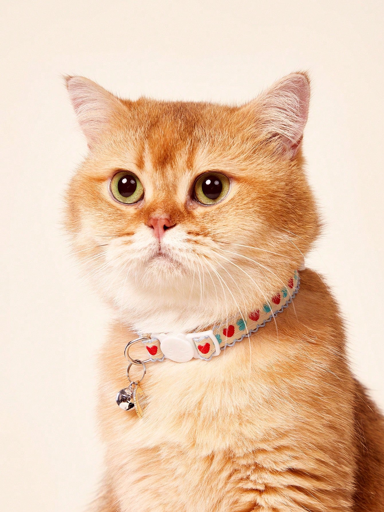 Multicolor adjustable pet collar with embroidered apple or cherry fruit pattern, buckle closure, and bell for cats and small dogs