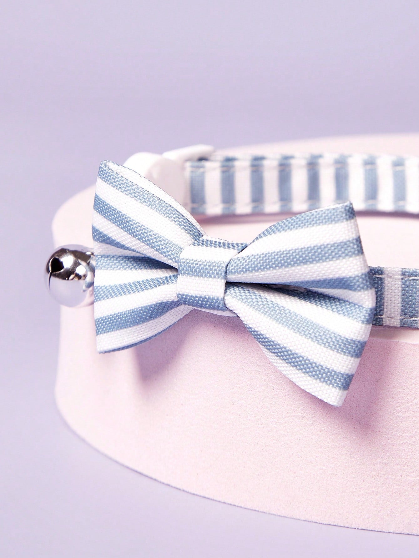 Blue and white striped bow decor pet collar made from polyvinyl chloride for cats and dogs