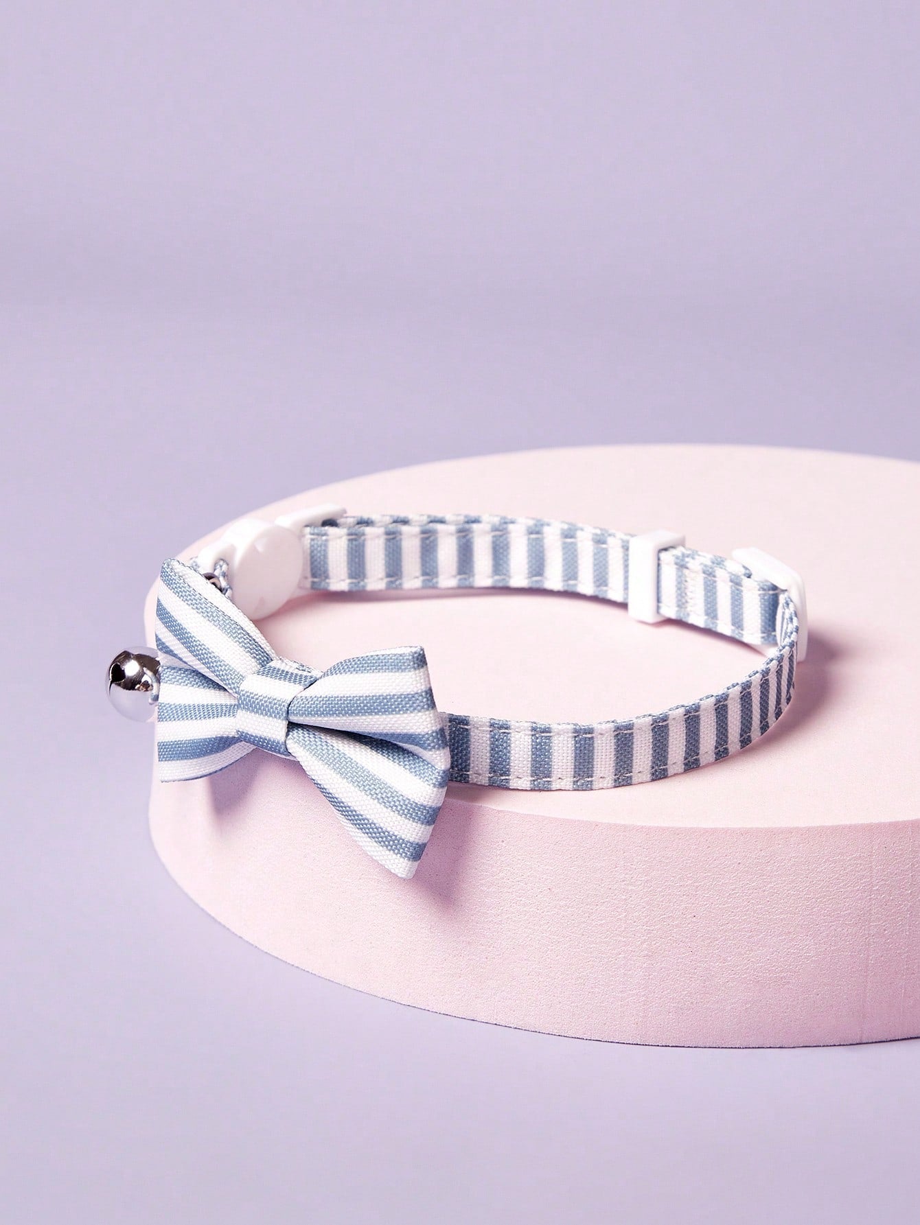 Blue and white striped bow decor pet collar made from polyvinyl chloride for cats and dogs
