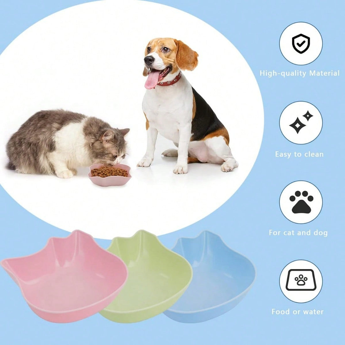 6Pcs Cat Bowls - Kitten Puppy Food Water Bowls, Multi-Purpose PP Plastic Pet Dish For Cats/Dogs/Small Animals, Pet Feeding And Water Bowl,Cute Design,Blue Pink Green.