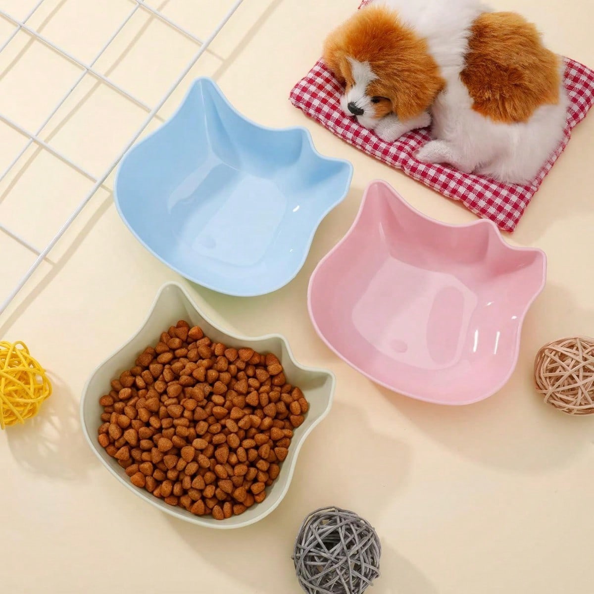 6Pcs Cat Bowls - Kitten Puppy Food Water Bowls, Multi-Purpose PP Plastic Pet Dish For Cats/Dogs/Small Animals, Pet Feeding And Water Bowl,Cute Design,Blue Pink Green.