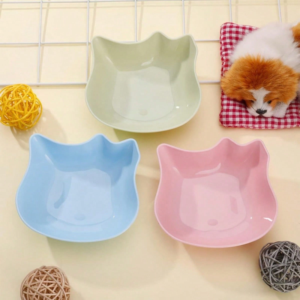 6Pcs Cat Bowls - Kitten Puppy Food Water Bowls, Multi-Purpose PP Plastic Pet Dish For Cats/Dogs/Small Animals, Pet Feeding And Water Bowl,Cute Design,Blue Pink Green.
