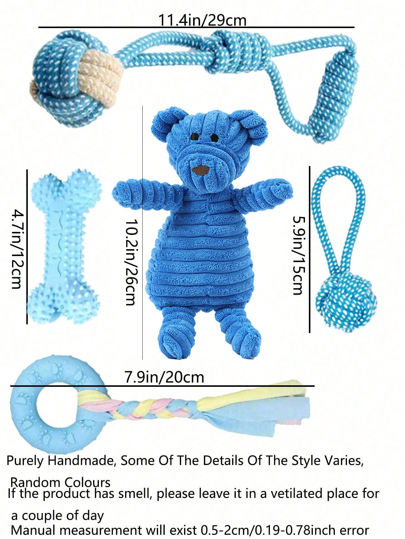 5pcs Luxury Puppy Toys Set, Suitable For Teething Puppies, Includes Cute Squeaky Toys, Balls, And More Rope Toys, Ideal Birthday Gift For Pet Owners, Light Blue, Small Breed