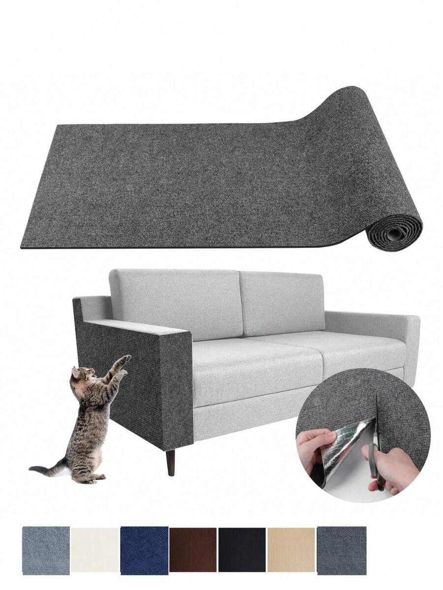 Khaki self-adhesive trimmable cat scratching mat carpet designed as a furniture protector for cats