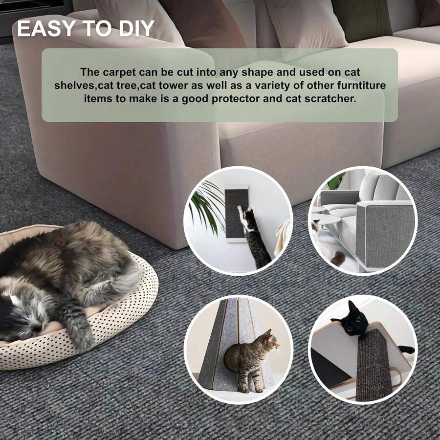 Khaki self-adhesive trimmable cat scratching mat carpet designed as a furniture protector for cats