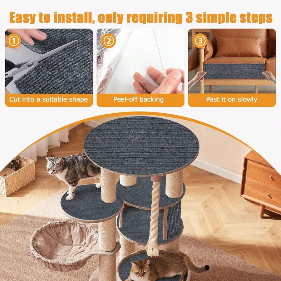 Khaki self-adhesive trimmable cat scratching mat carpet designed as a furniture protector for cats