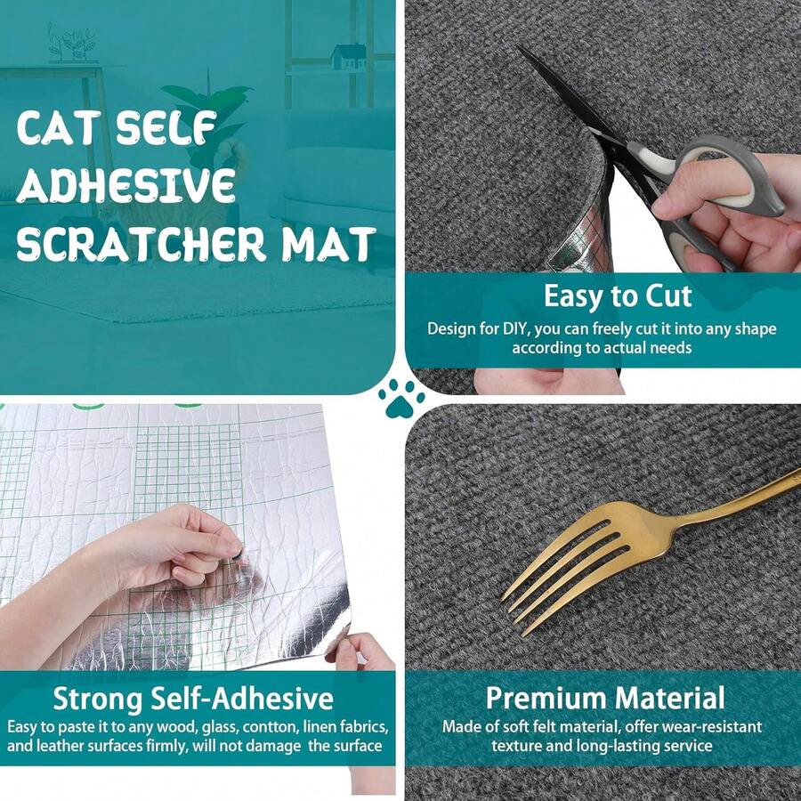 Khaki self-adhesive trimmable cat scratching mat carpet designed as a furniture protector for cats