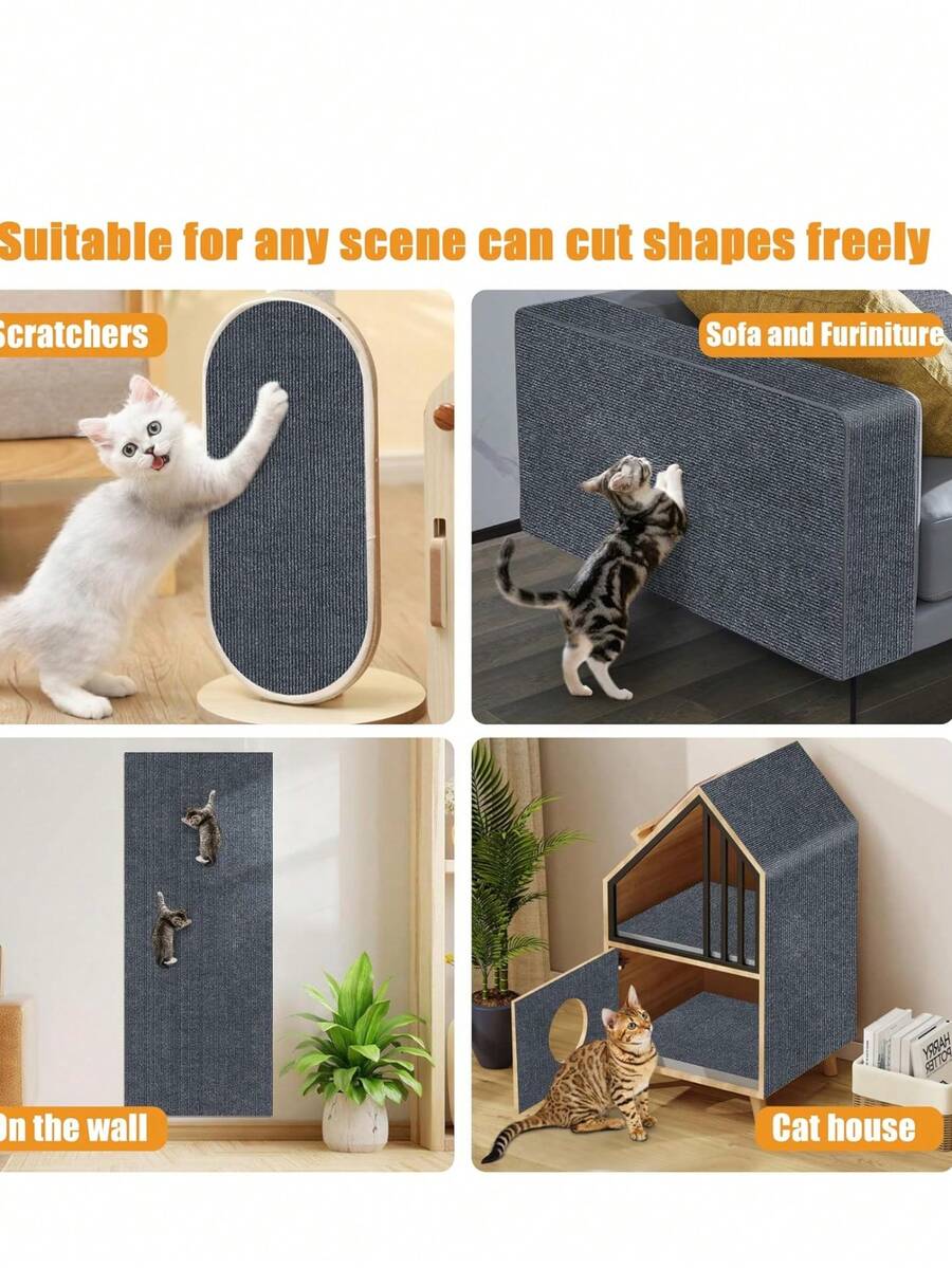 Khaki self-adhesive trimmable cat scratching mat carpet designed as a furniture protector for cats