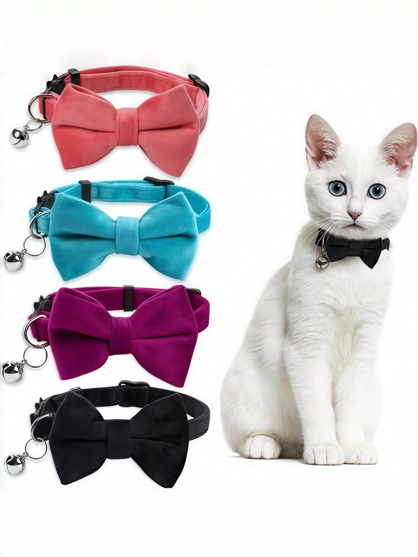 Multicolor adjustable polyester pet collar with bell and bow tie for cats and small dogs