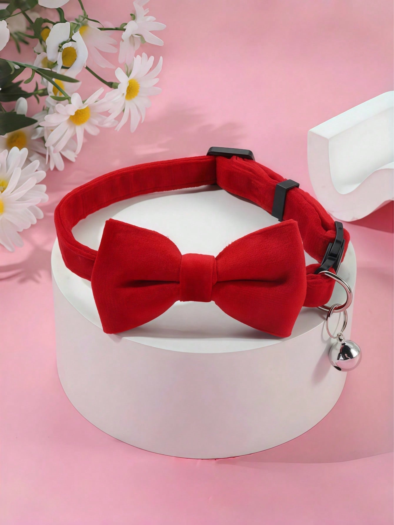 Multicolor adjustable polyester pet collar with bell and bow tie for cats and small dogs