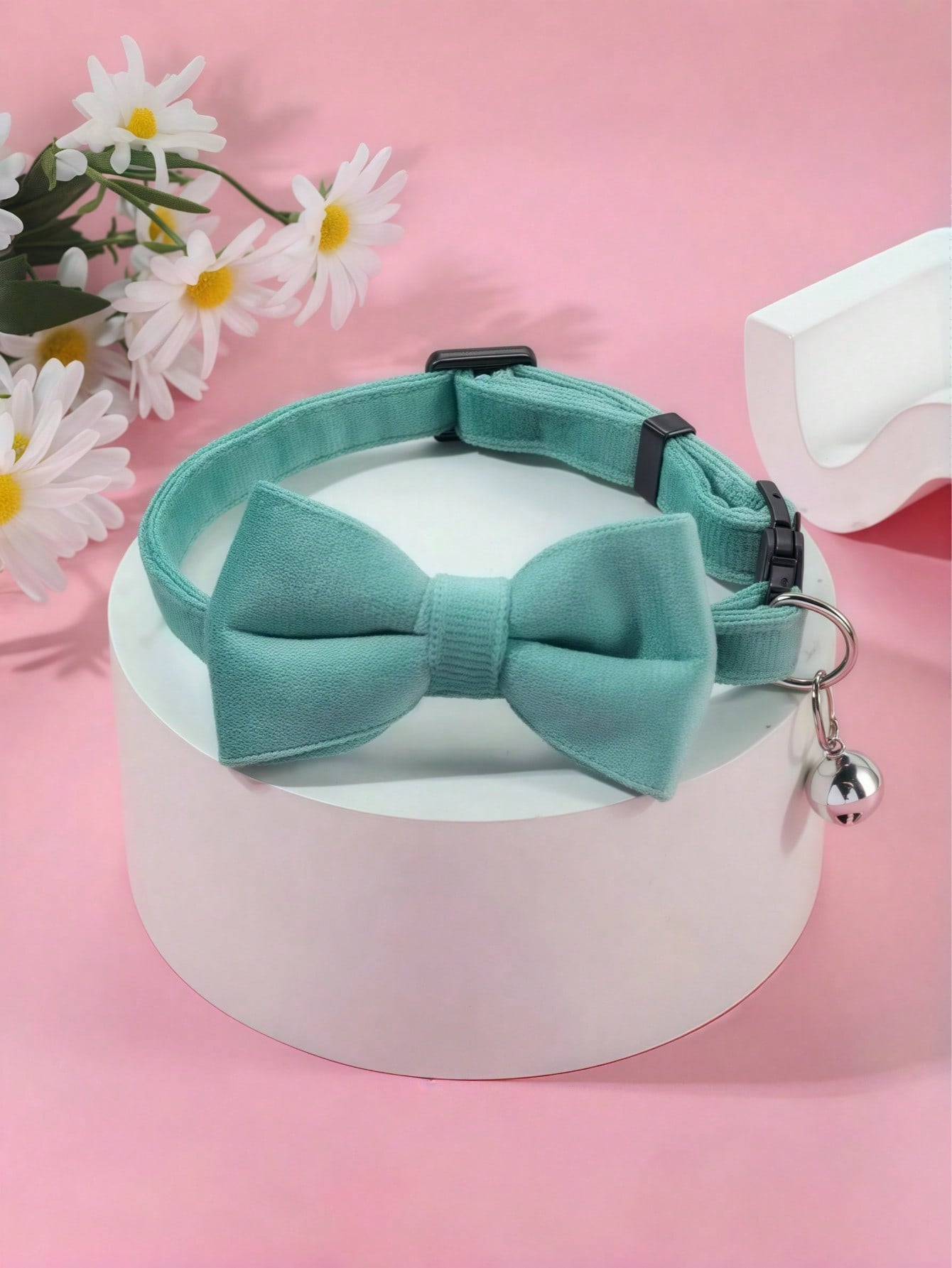 Multicolor adjustable polyester pet collar with bell and bow tie for cats and small dogs