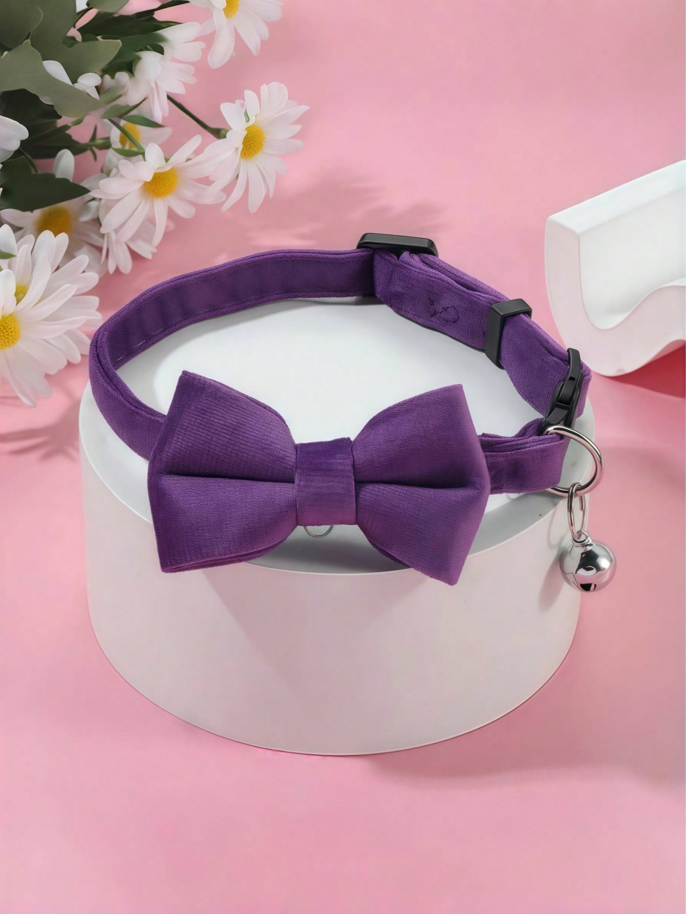 Multicolor adjustable polyester pet collar with bell and bow tie for cats and small dogs