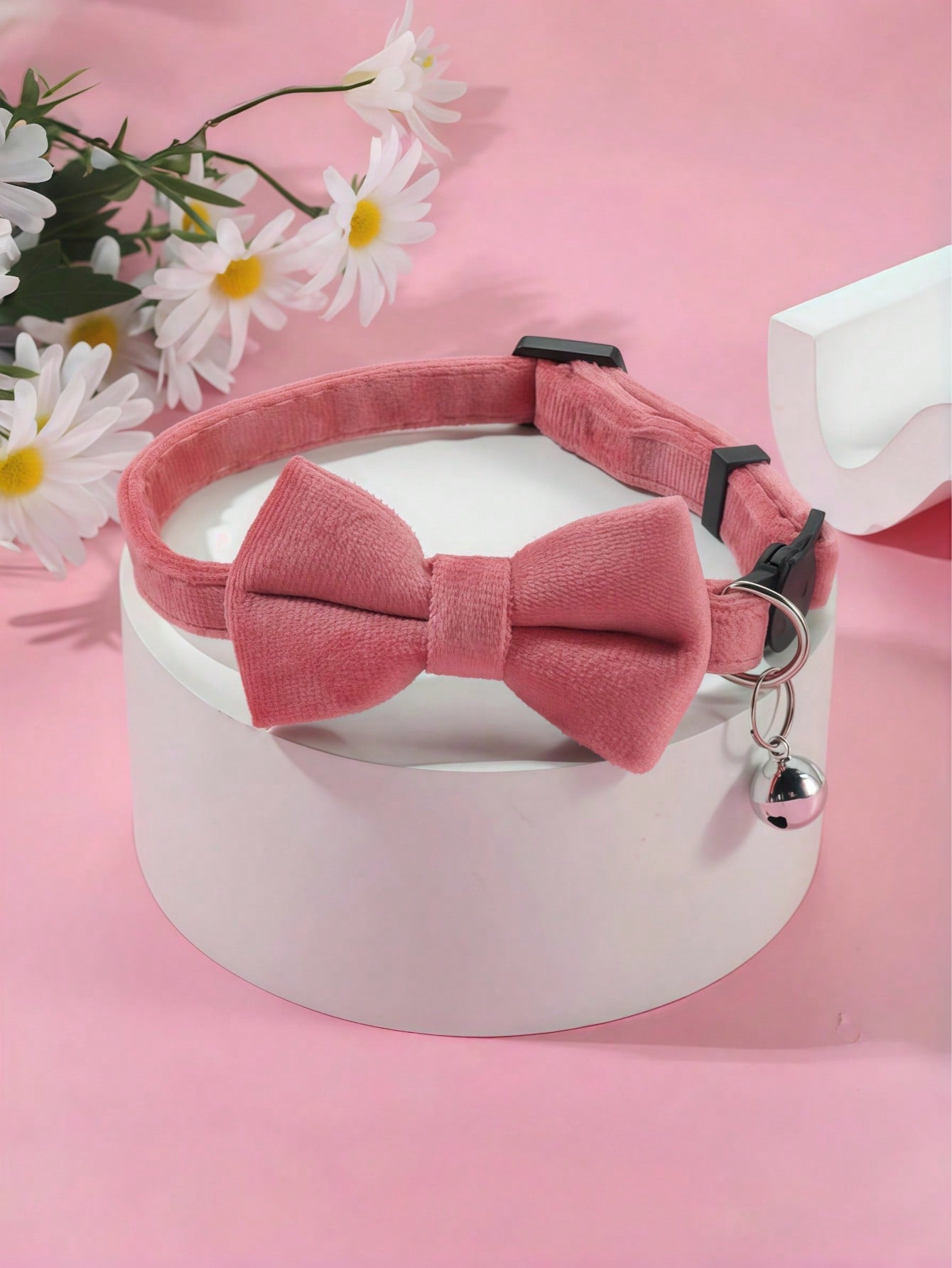 Multicolor adjustable polyester pet collar with bell and bow tie for cats and small dogs