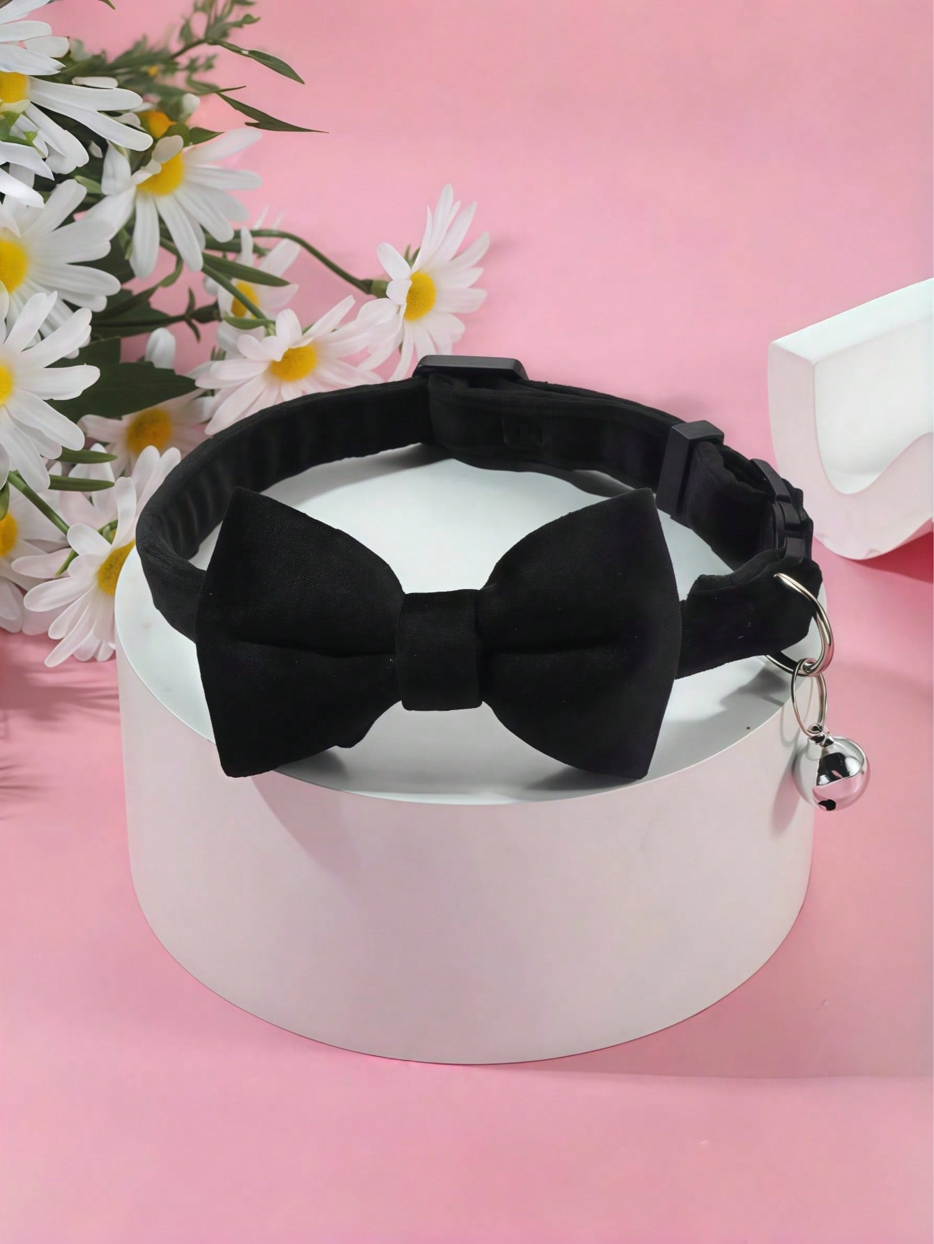 Multicolor adjustable polyester pet collar with bell and bow tie for cats and small dogs