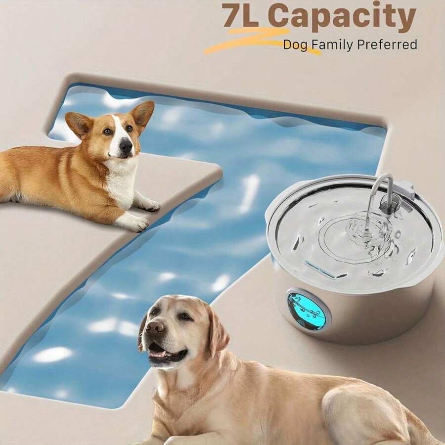 7L 304 stainless steel automatic dog water dispenser with viewing window and USB power connection