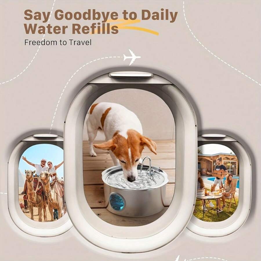 7L 304 stainless steel automatic dog water dispenser with viewing window and USB power connection