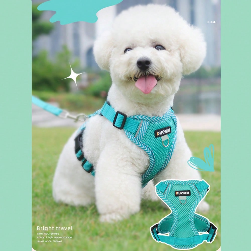 Army green printed pet harness and leash set with breathable mesh, adjustable chest harness, reflective details, and soft polyester design for cats and small dogs.