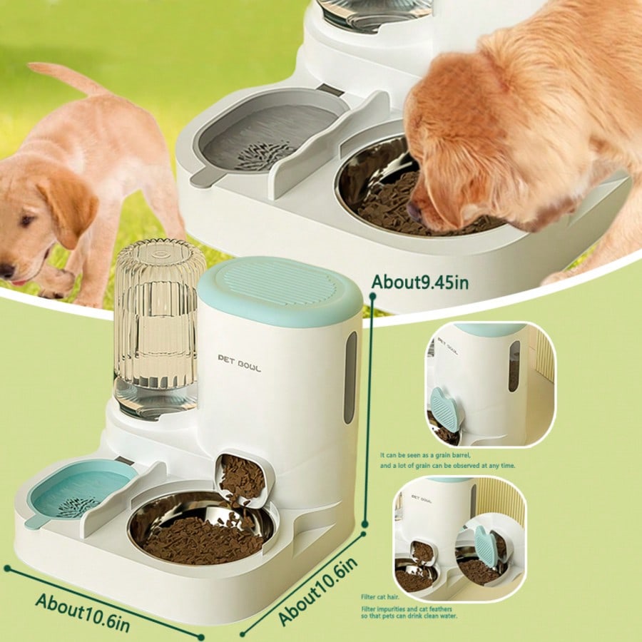 LocalTwo-In-One Automatic Cat Water Dispenser Set-Detachable, Washable, Automatic Feeding Station, Indoor Cat Food Bowl