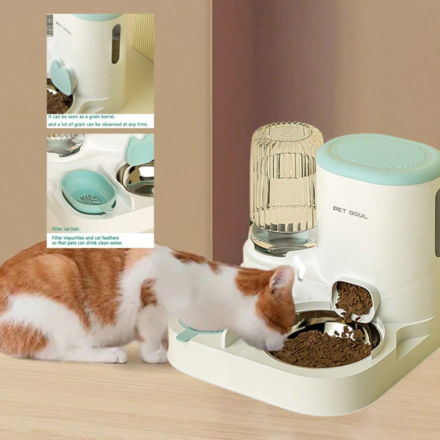 LocalTwo-In-One Automatic Cat Water Dispenser Set-Detachable, Washable, Automatic Feeding Station, Indoor Cat Food Bowl