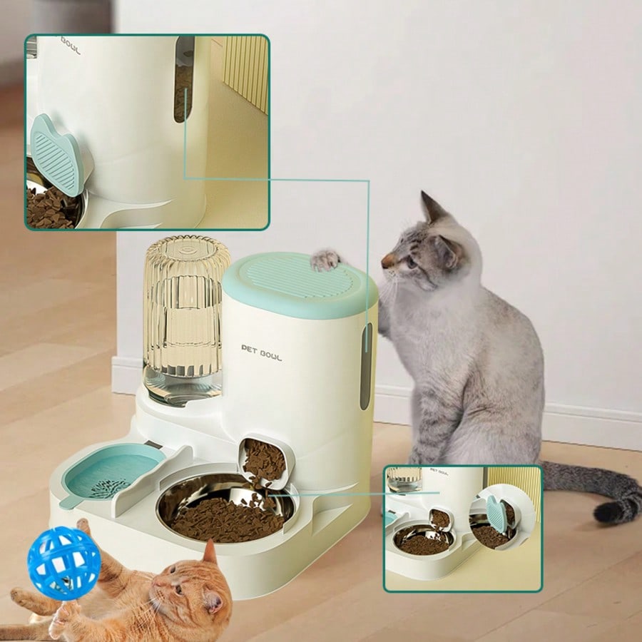 LocalTwo-In-One Automatic Cat Water Dispenser Set-Detachable, Washable, Automatic Feeding Station, Indoor Cat Food Bowl