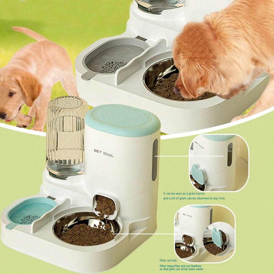 LocalTwo-In-One Automatic Cat Water Dispenser Set-Detachable, Washable, Automatic Feeding Station, Indoor Cat Food Bowl