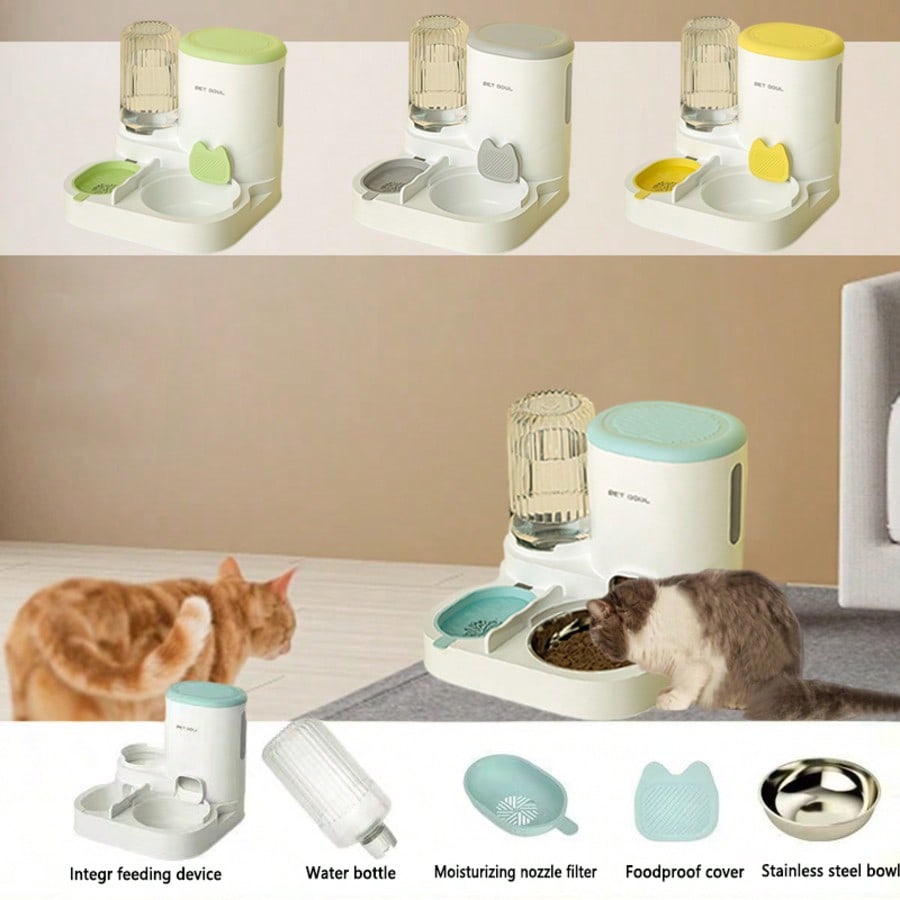 LocalTwo-In-One Automatic Cat Water Dispenser Set-Detachable, Washable, Automatic Feeding Station, Indoor Cat Food Bowl