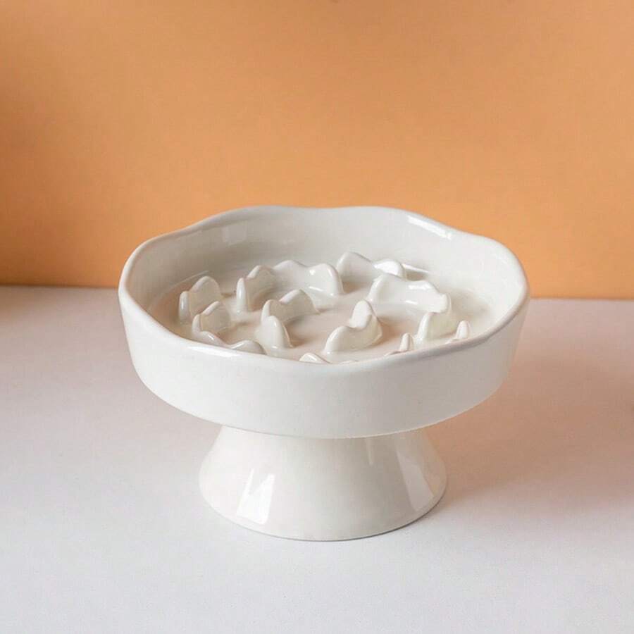 Multicolor elevated slow feeder cat bowl made of PP material with a textured pattern for neck protection and anti-tipping pet feeding.