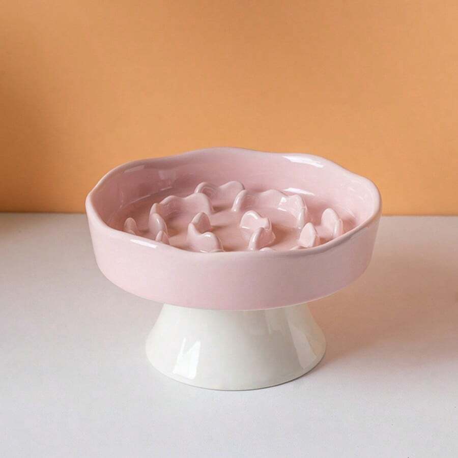 Multicolor elevated slow feeder cat bowl made of PP material with a textured pattern for neck protection and anti-tipping pet feeding.