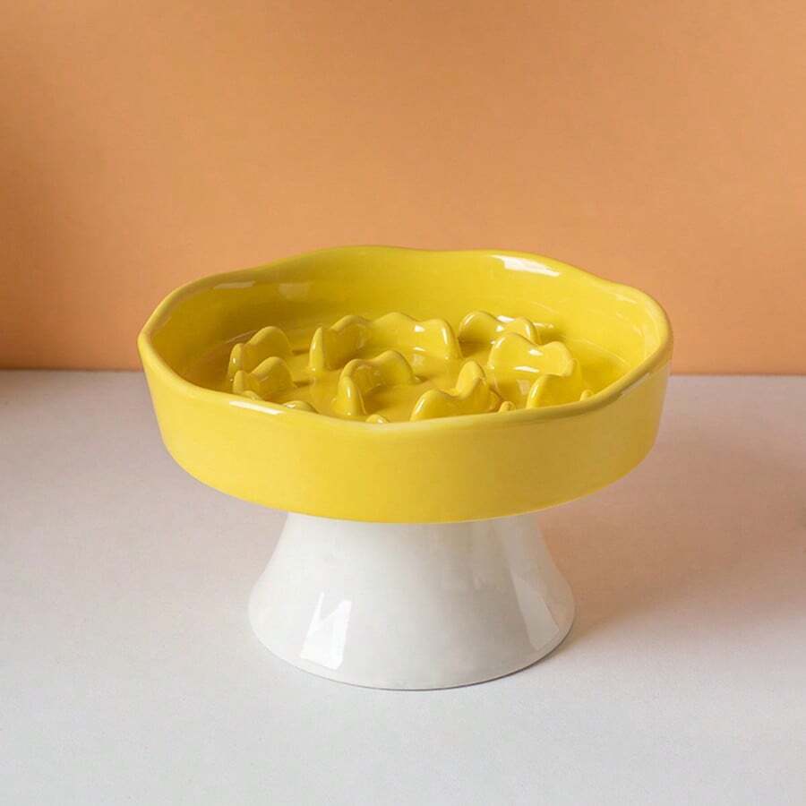 Multicolor elevated slow feeder cat bowl made of PP material with a textured pattern for neck protection and anti-tipping pet feeding.