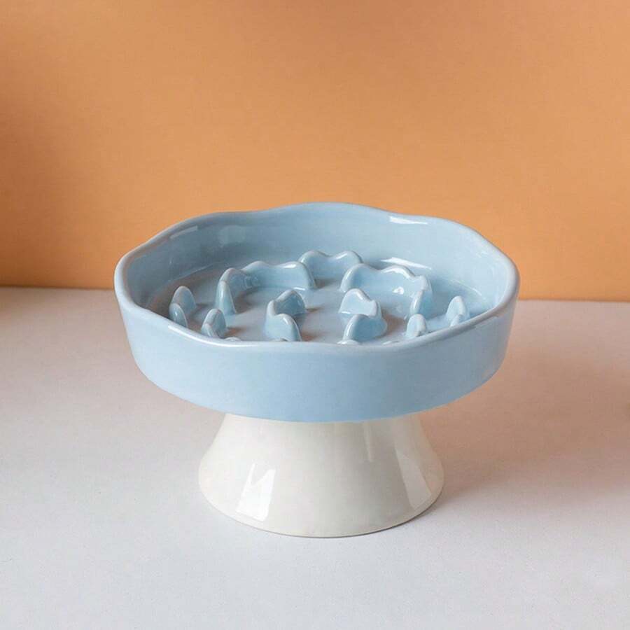 Multicolor elevated slow feeder cat bowl made of PP material with a textured pattern for neck protection and anti-tipping pet feeding.