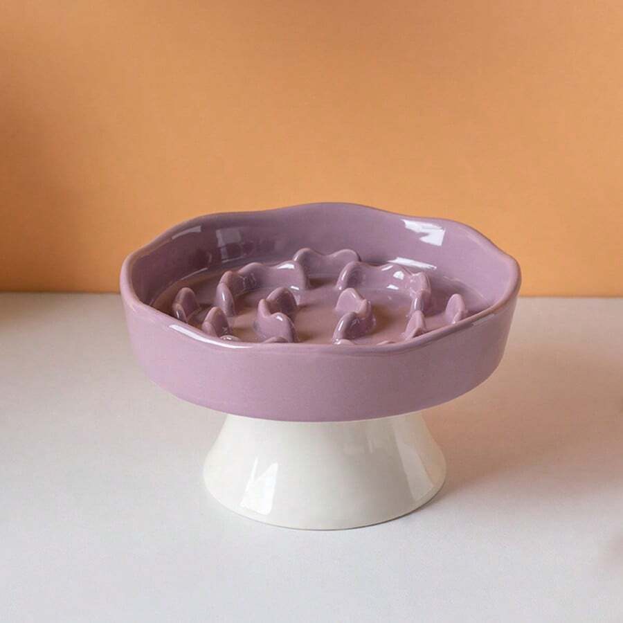 Multicolor elevated slow feeder cat bowl made of PP material with a textured pattern for neck protection and anti-tipping pet feeding.