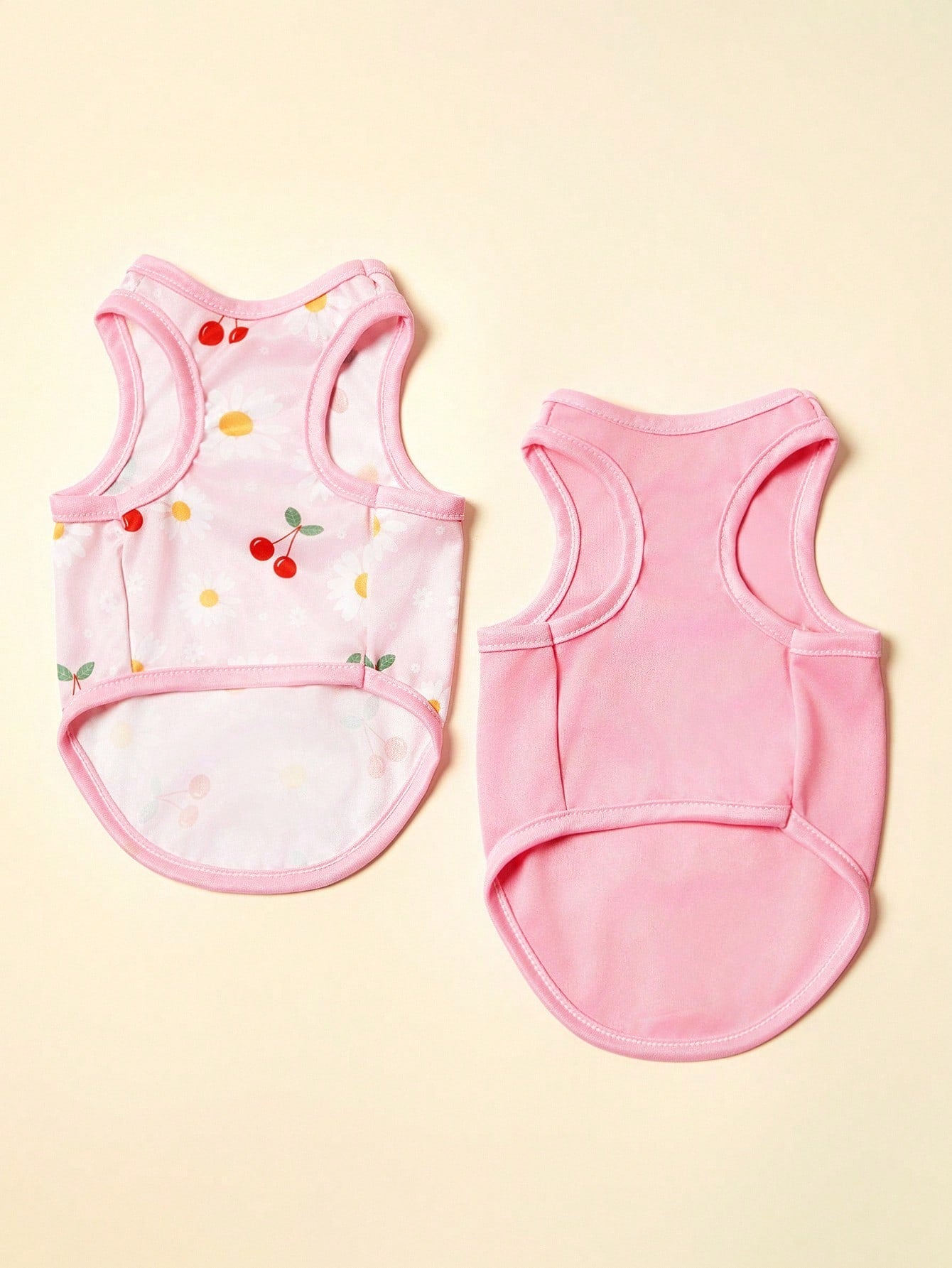 2pc Pet Cat Dog Universal Pink Daisy Cute Print Casual Comfortable Breathable Dog Vest