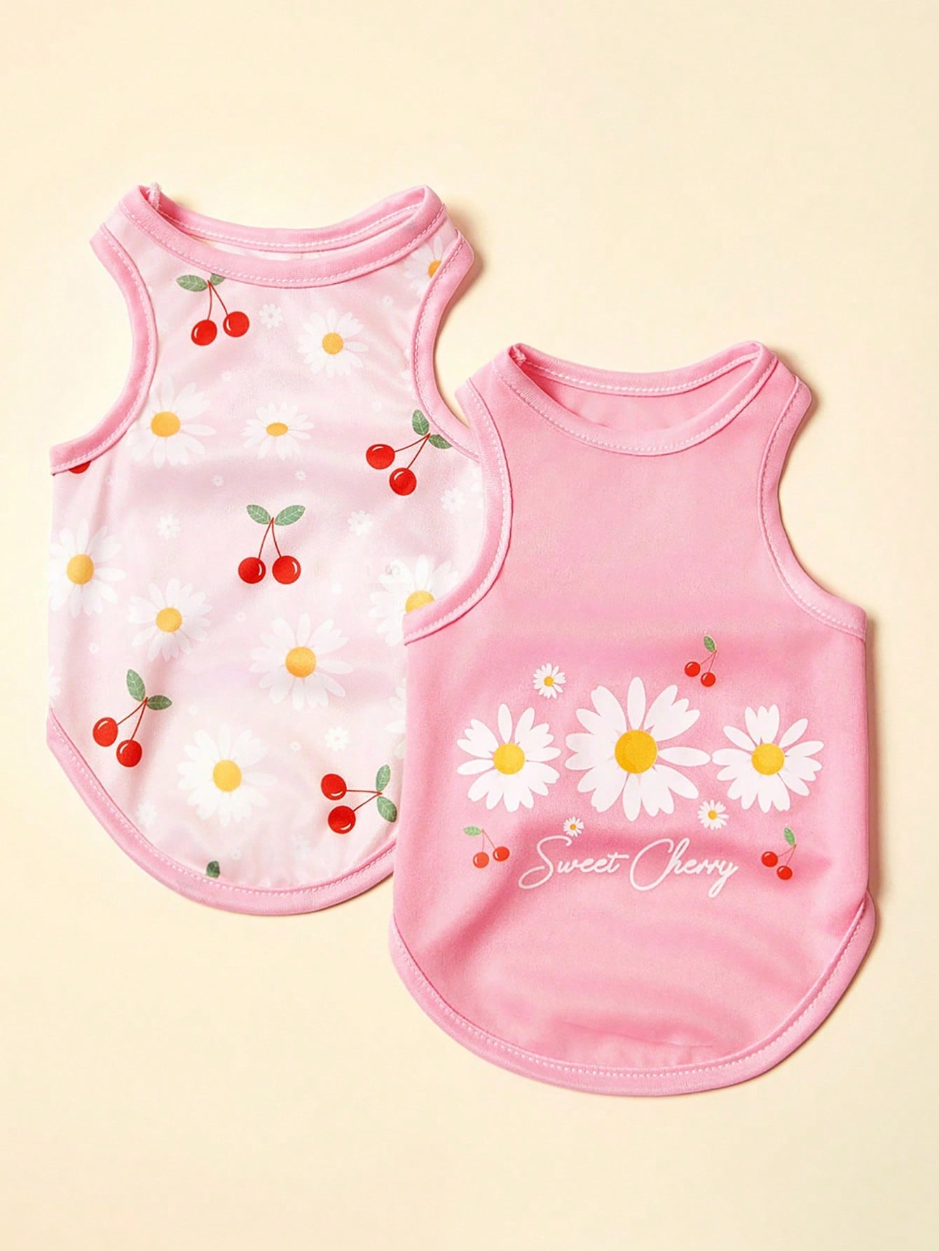 2pc Pet Cat Dog Universal Pink Daisy Cute Print Casual Comfortable Breathable Dog Vest