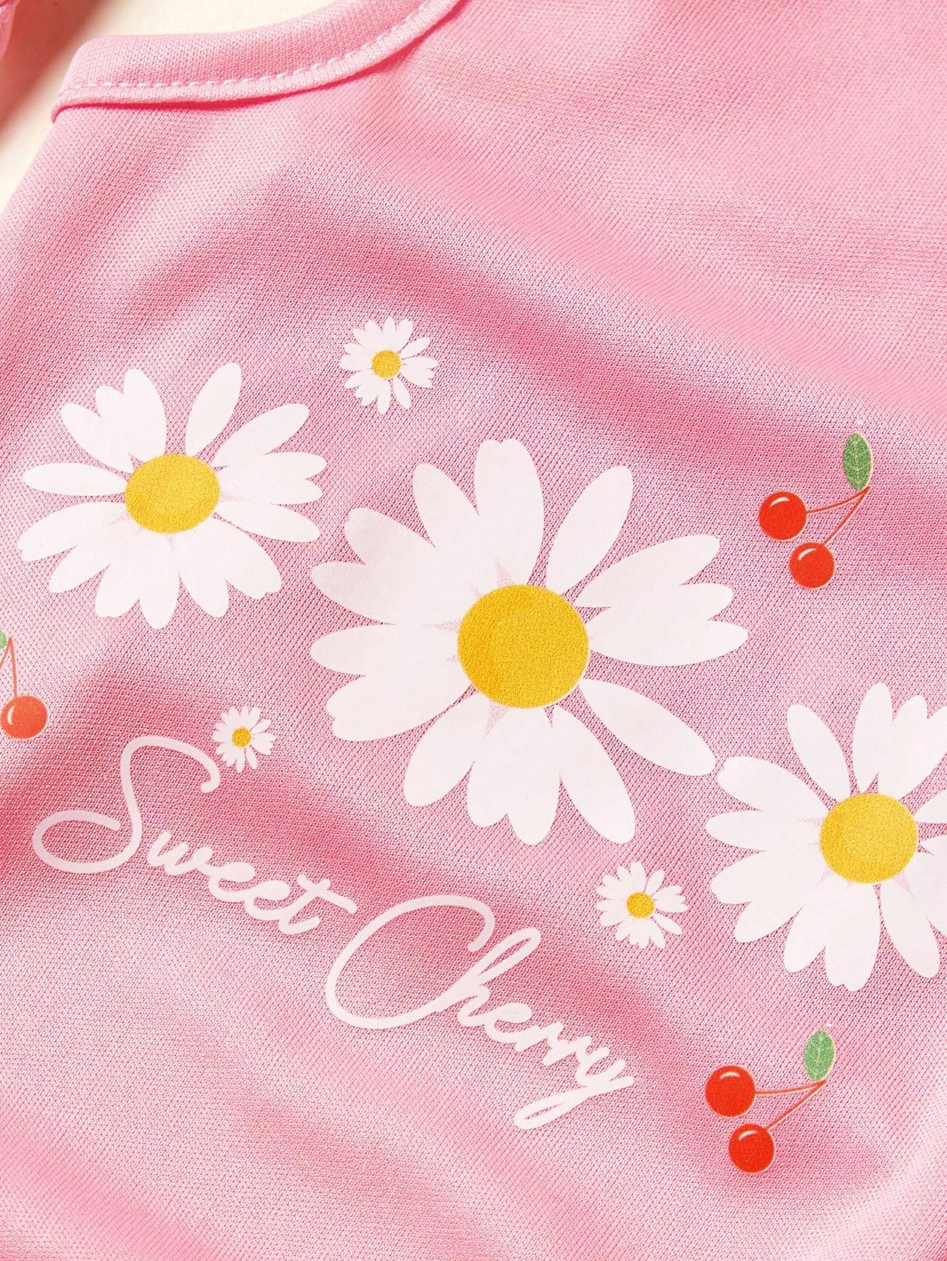 2pc Pet Cat Dog Universal Pink Daisy Cute Print Casual Comfortable Breathable Dog Vest