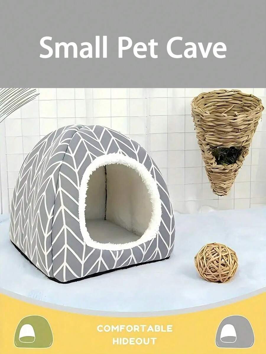 Pink strawberry pattern hamster bed hideaway nest made of soft polyester for small pets.