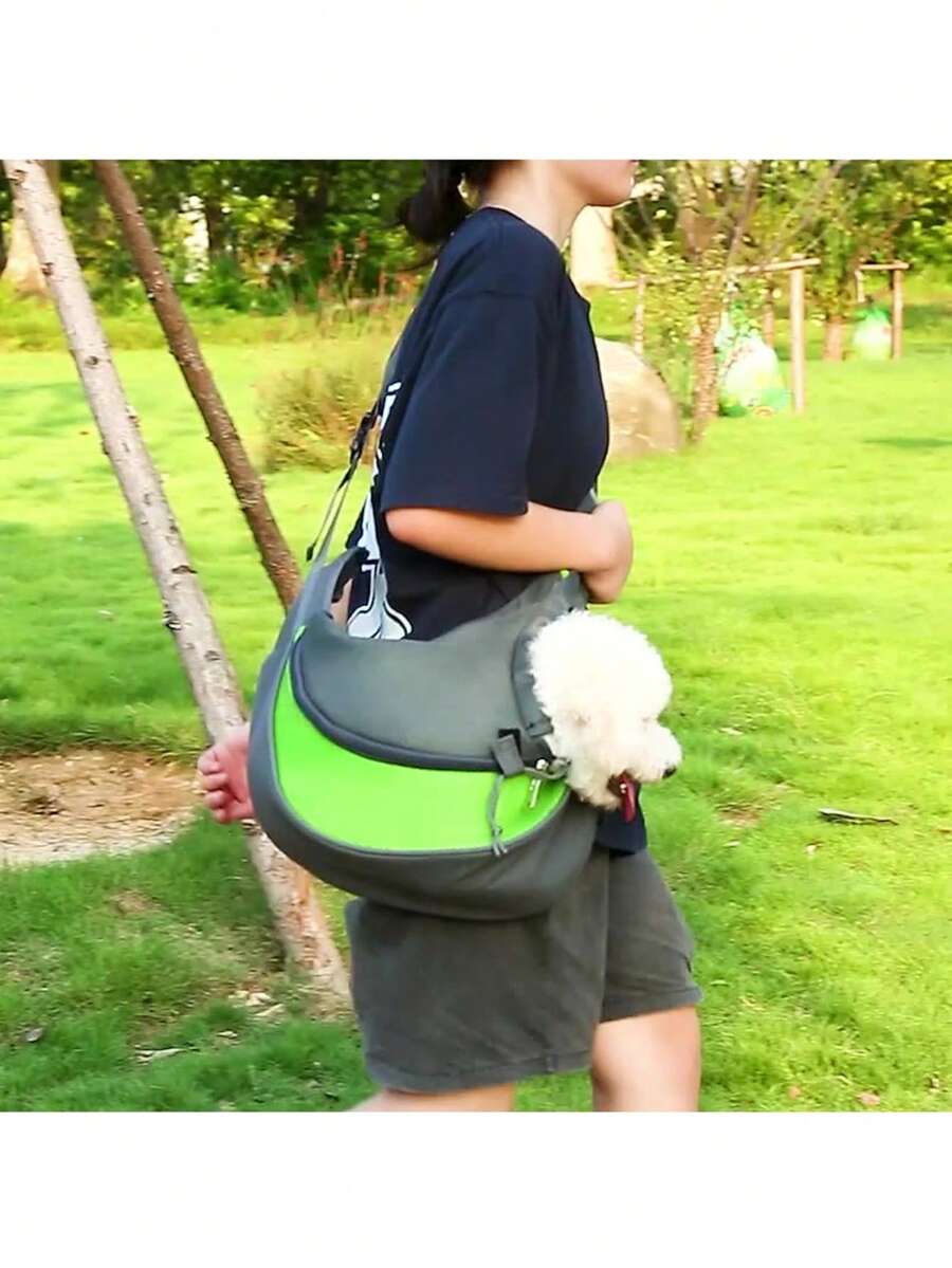 Pink colorblock pet travel tote bag with breathable fabric and single shoulder strap for carrying small cats and dogs