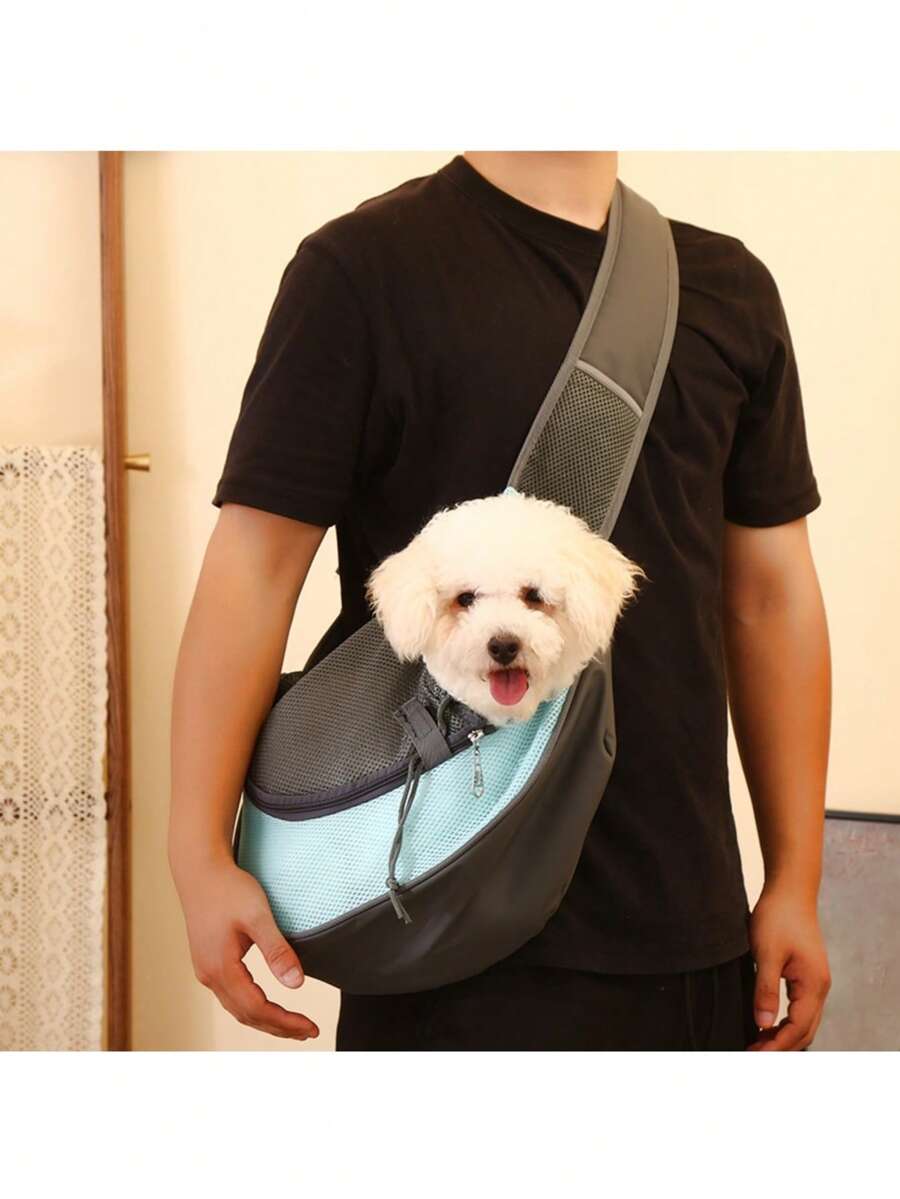 Pink colorblock pet travel tote bag with breathable fabric and single shoulder strap for carrying small cats and dogs