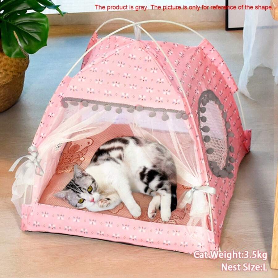 Multicolor princess style pet tent bed for cats and small dogs featuring a breathable sunshade design.